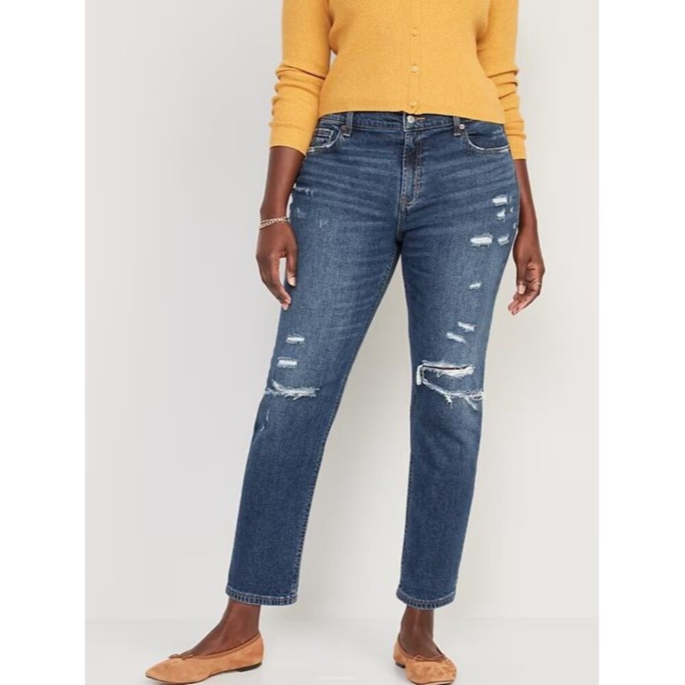 Old Navy Boyfriend Straight Ripped Jeans Womens 4 Tall Blue Distressed NEW